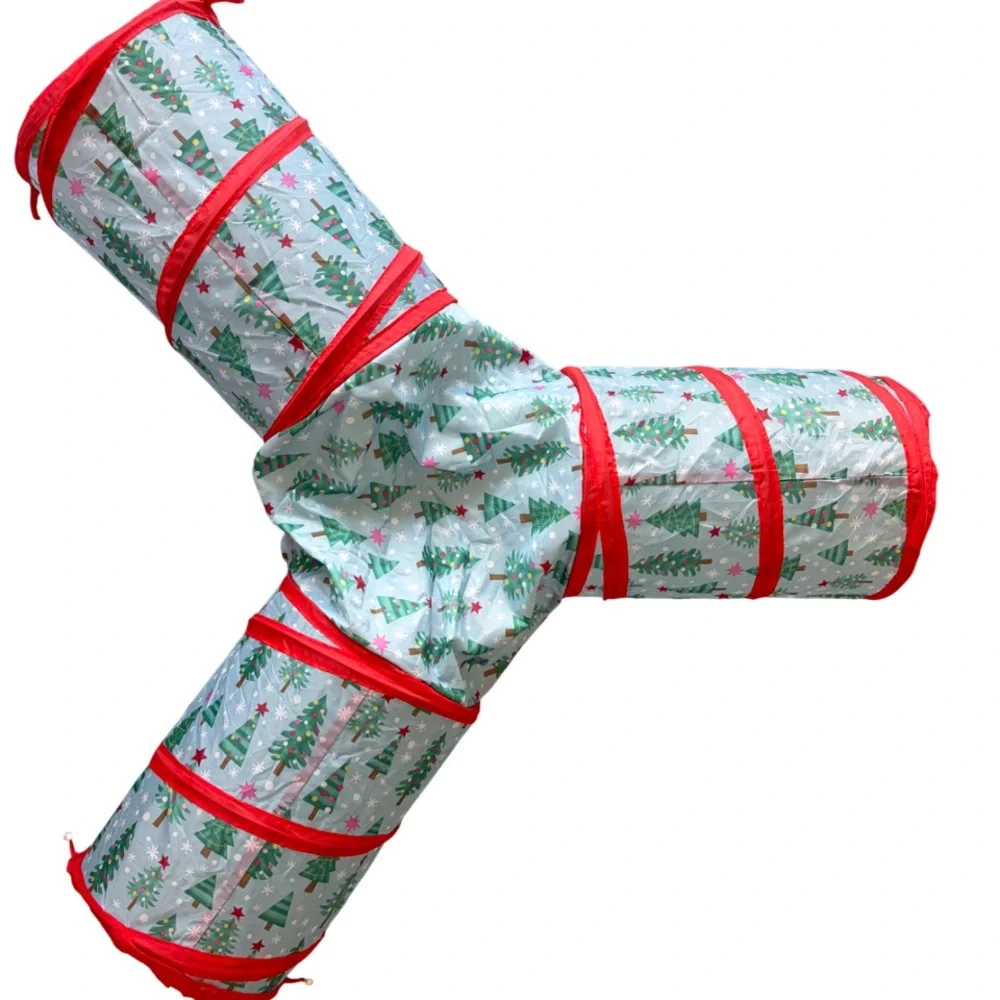 Christmas Holiday Cat Tunnel Pop-Up 3-Way Crinkle Texture Red Green Blue White - Picture 2 of 12